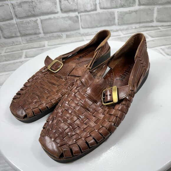 Sunsteps Men\'s Size 10 Brown Leather Hand Woven Huarache Comfort Sandals Classic